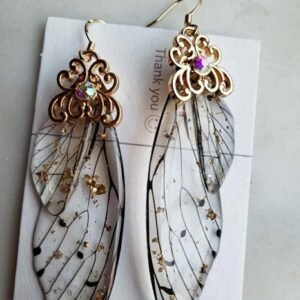 2 Set Of Cicada Wing Gold Foil Boho Earrings