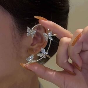 2Pcs Beautiful Butterfly Design Ear Clips Earrings Without Piercing Silver