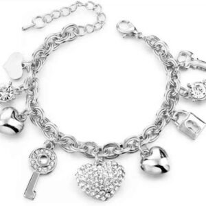 Beautiful Charm Bracelet Love Padlock And Key-Silver