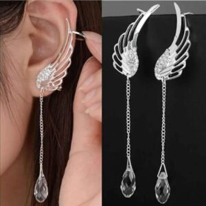 New Beautiful Silver Plated Angel Wings Crystal Cuff Earrings For Ladies