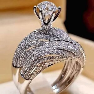 (Size 5 -10)2PCS Silver Big Wedding/Party Ring For Women-5-5