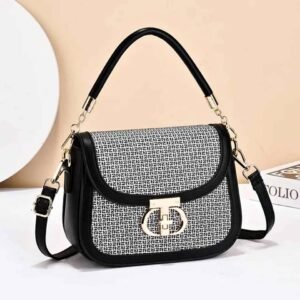 Patterned Crossbody Handbag with Gold-Tone Hardware